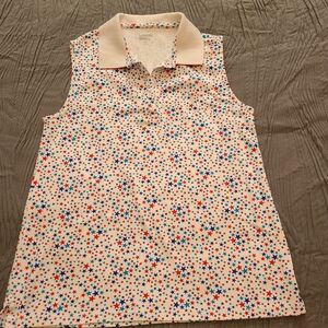 Lands End White, Blue And Red Stars USA Patriotic Polo Sleeveless  Sz SP